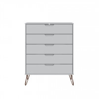 Manhattan Comfort 154GMC1 Rockefeller 5-Drawer Tall Dresser with Metal Legs in White